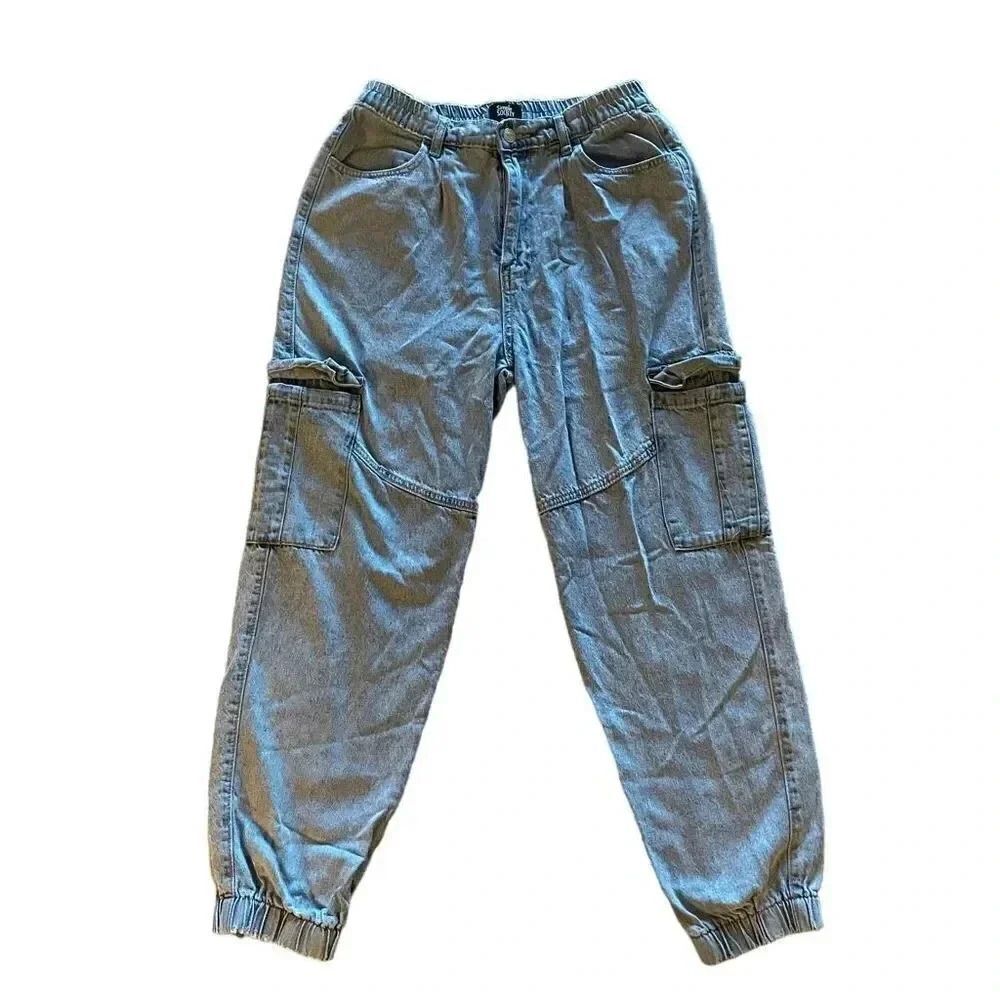 Simple Society Jeans | Mid-Rise Denim Cargo Joggers |  Blue | Size: 29 # 1504